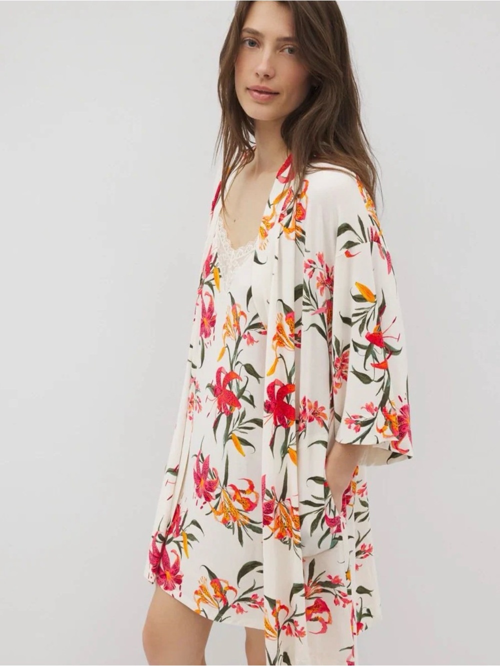 SOMA Cool Nights Lace trim dress and short robe Combination